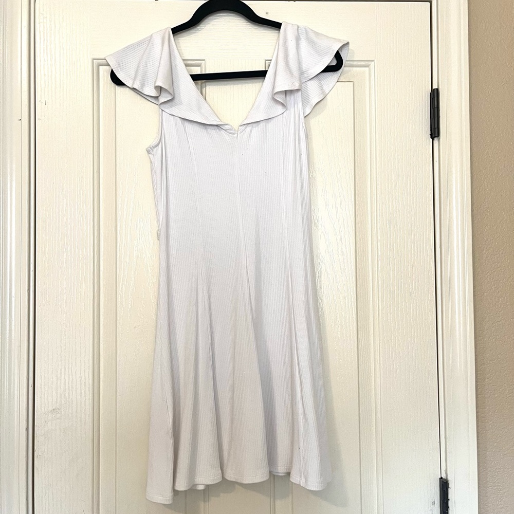 NEW Express White Ribbed Ruffle Dress - Picture 4 of 4